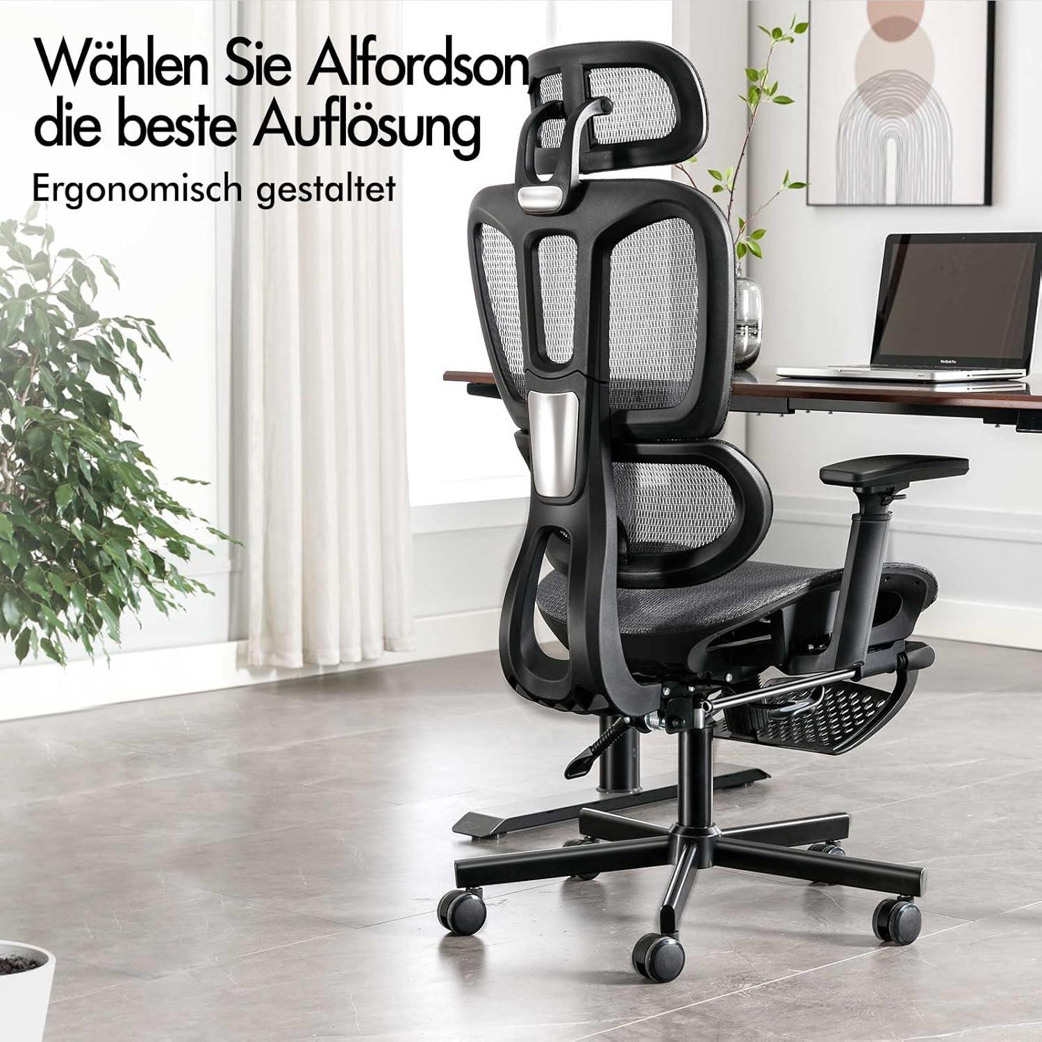 Ergonomischer Bürostuhl mit verstellbarer Lordosenstütze und Kopfstütze - bis