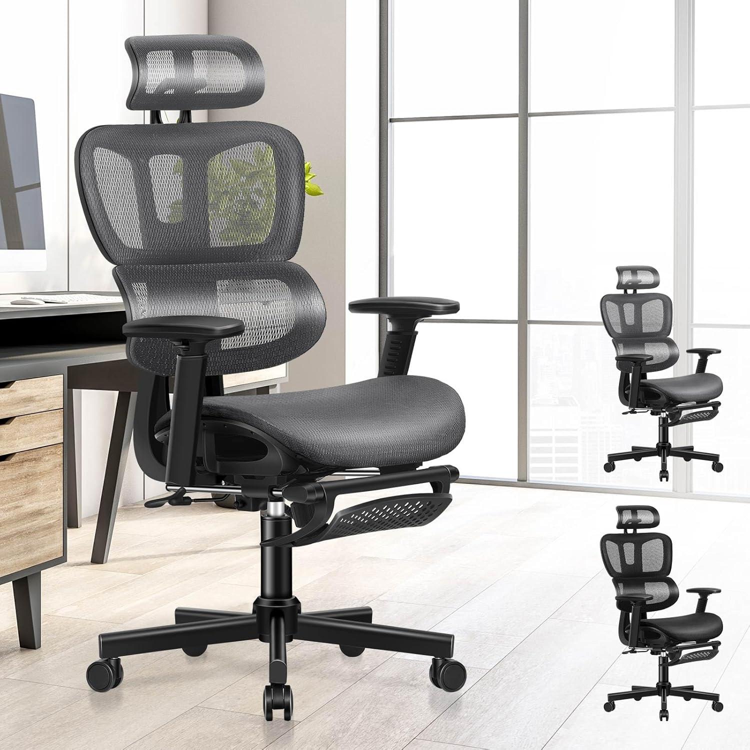 Ergonomischer Bürostuhl mit Kopfstütze und Wippfunktion, bis 180 kg