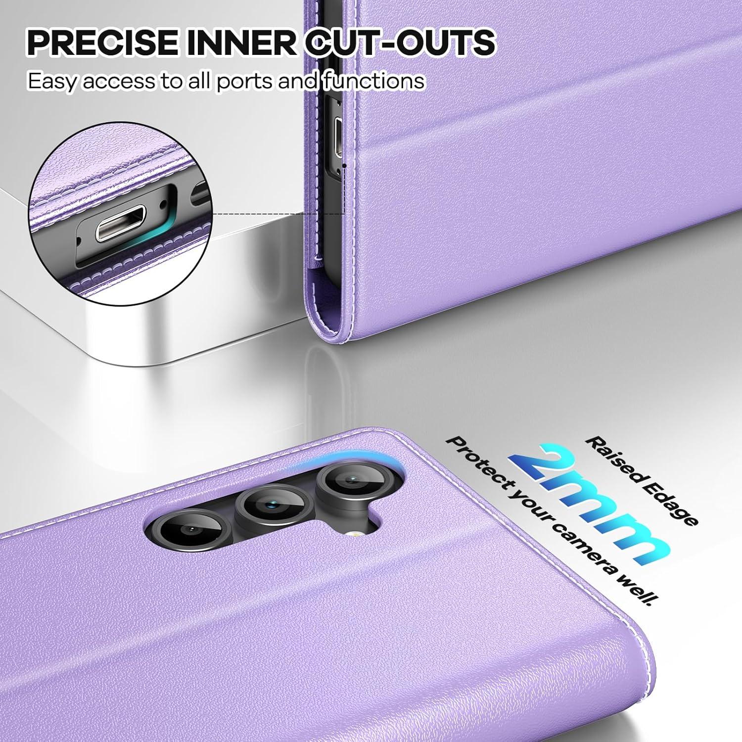 Peakally Samsung Galaxy S24 FE 5G Hülle Lila PU Leder Panzer Schutz Glas