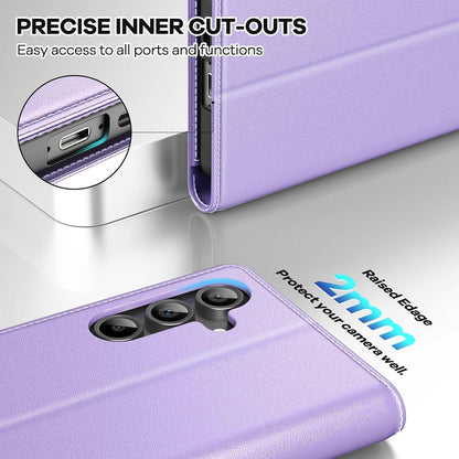 Peakally Samsung Galaxy S24 FE 5G Hülle Lila PU Leder Panzer Schutz Glas