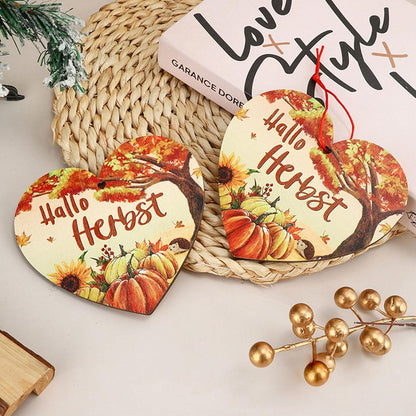 Herbst Deko Anhänger Holz Herz Bastelset 13x12cm - Naturholz Thanksgiving Fenstehänger für Balkon Garten