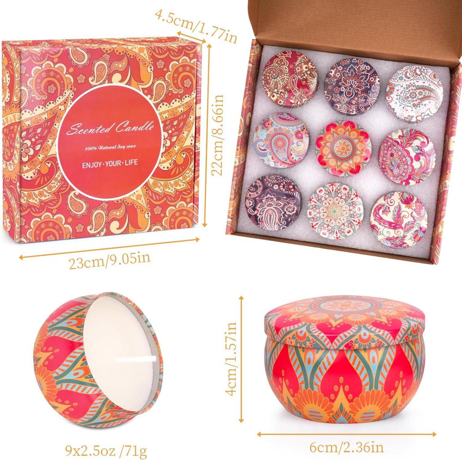 Duftkerzen Geschenkset für Frauen, Sojawachs, 9