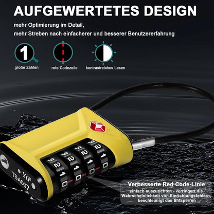 TSA Kabelschloss 4 Stellig gelb 2er Set