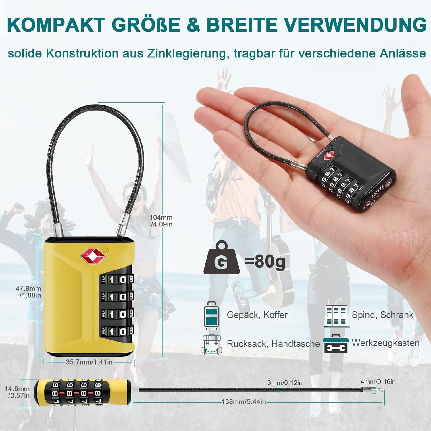 TSA Kofferschloss 4-stellig, Gepäck Reiseschloss, Kabelschloss (2