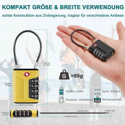 TSA Kofferschloss 4-stellig, Gepäck Reiseschloss, Kabelschloss (2
