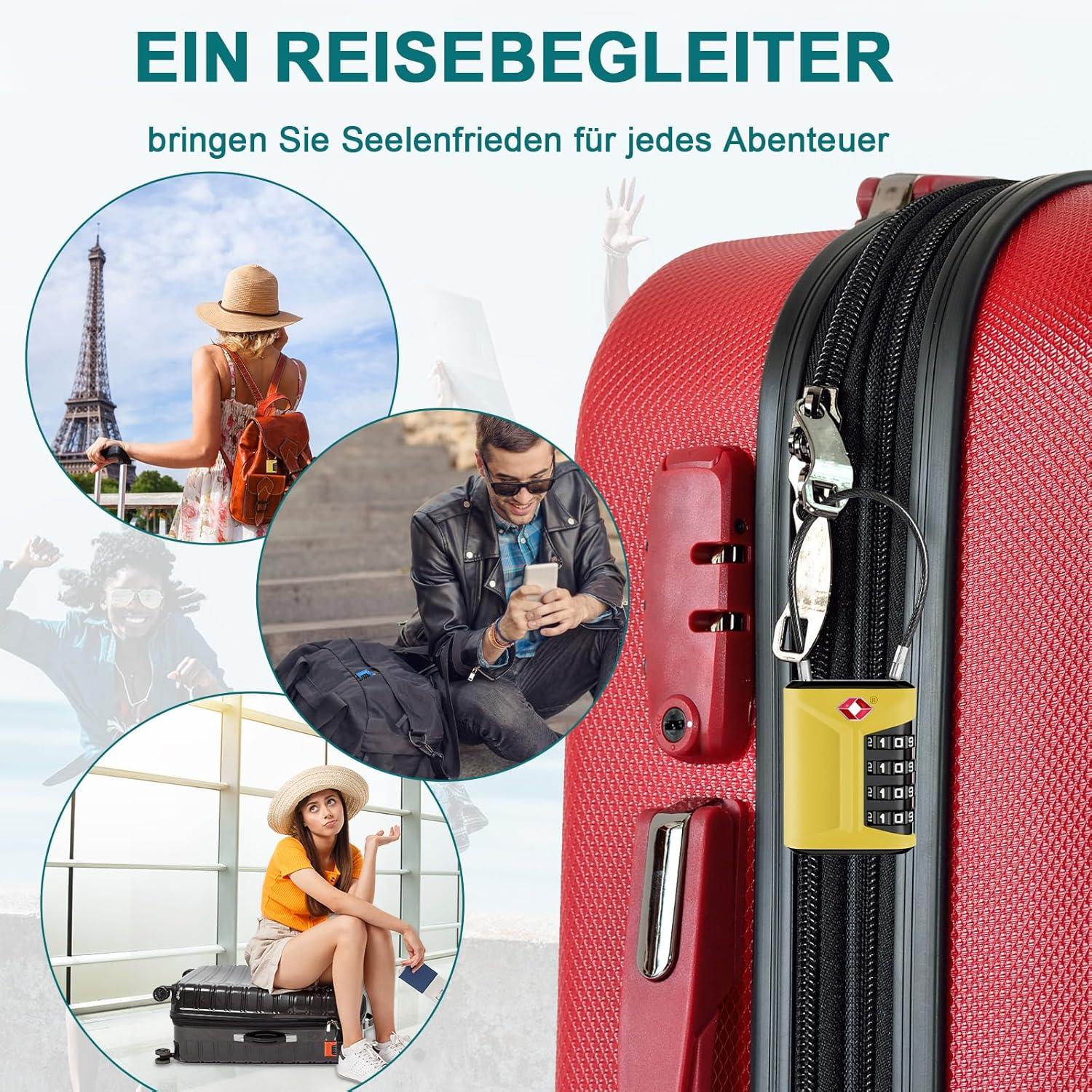 TSA Kofferschloss 4 Stellig Gelb 2er Set - Gepäckschloss Rucksäcke