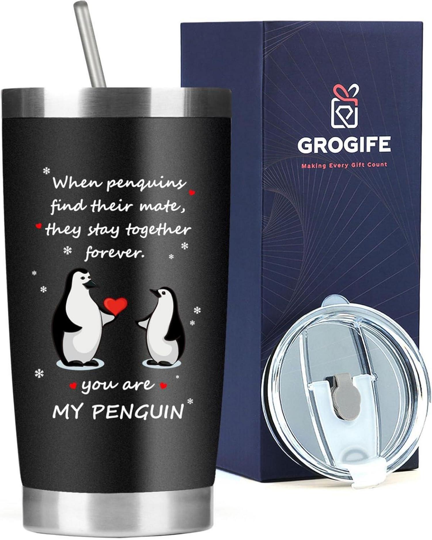 Romantischer Pinguin Kaffeebecher 600ml für Ihn, Valentinstag-Geschenk