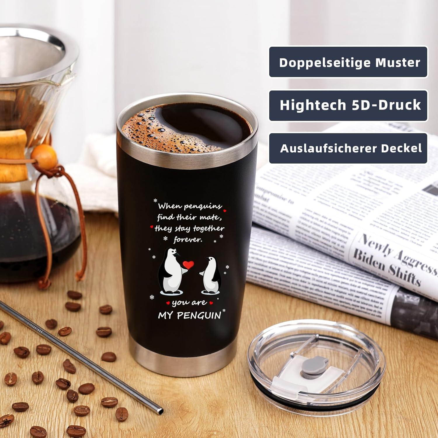 Romantischer Pinguin Kaffeebecher 600ml für Ihn, Valentinstag-Geschenk