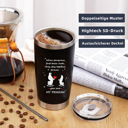 Romantischer Pinguin Kaffeebecher 600ml für Ihn, Valentinstag-Geschenk
