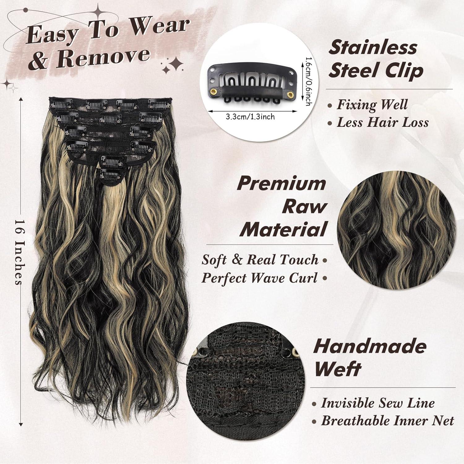 Wellige Clip-In Extensions für Frauen, 40CM, 6-teilig, Schwarz