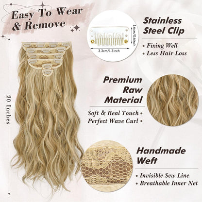 Wellige Highlight Clip in Extensions 6-teilig 50cm Goldblond