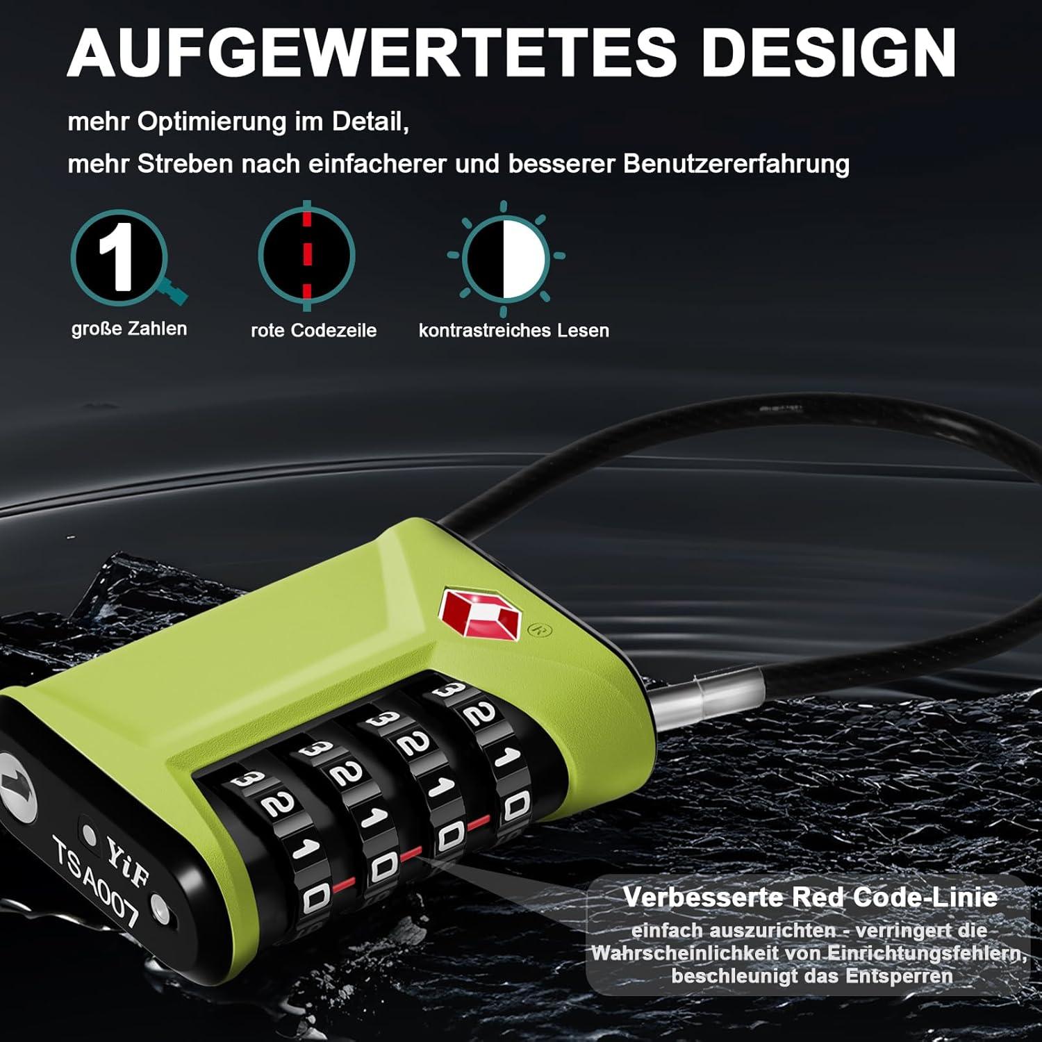 TSA Kabelschloss 4 Stellig grün 2er Set