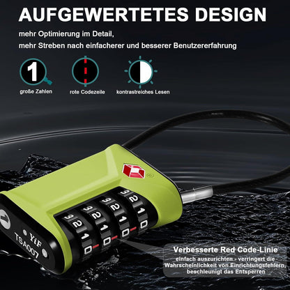 TSA Kabelschloss 4 Stellig grün 2er Set