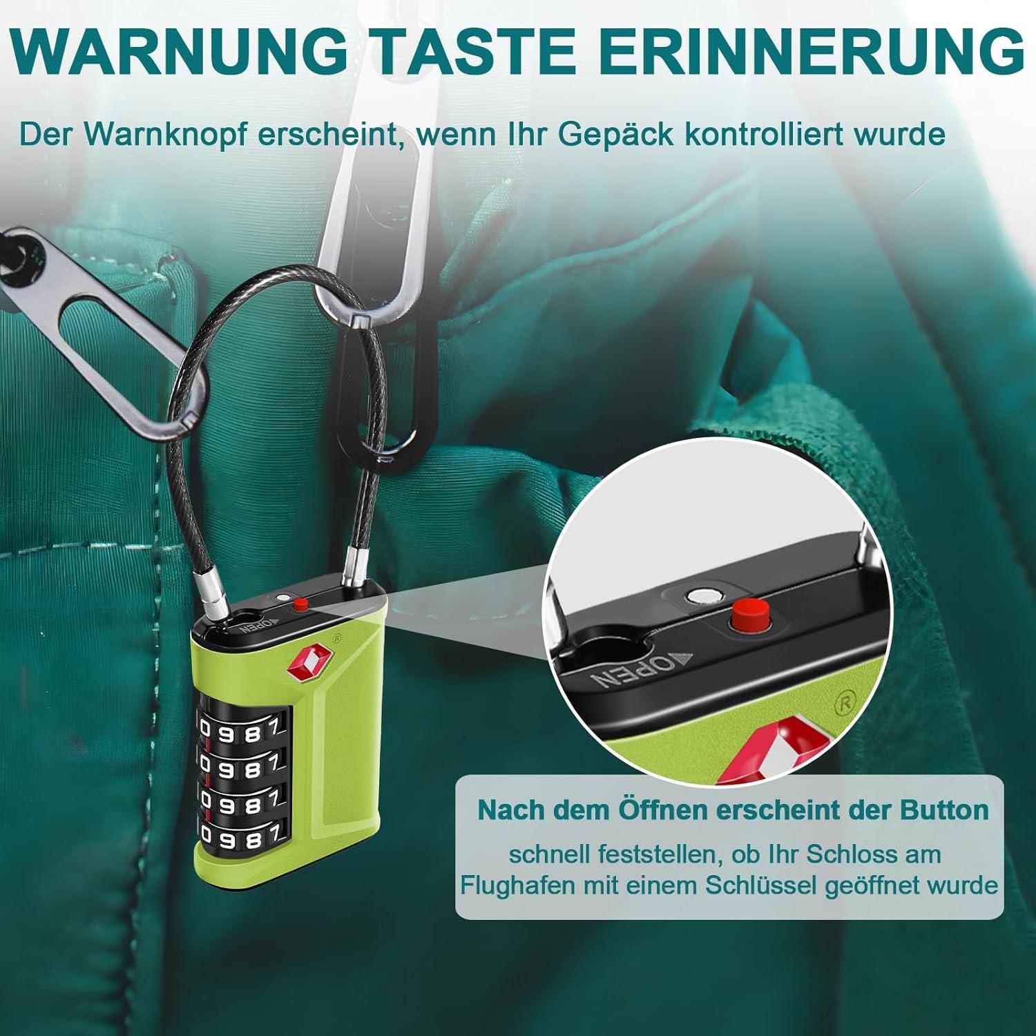 TSA Kabelschloss Zahlenschloss 4-stellig Grün 2 Stücke