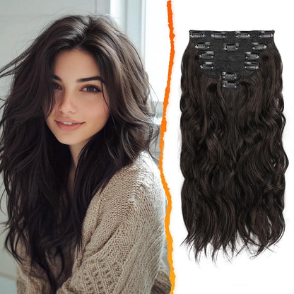 Wellige Braune Clip-in Haarverlängerungen 40cm 6-teilig