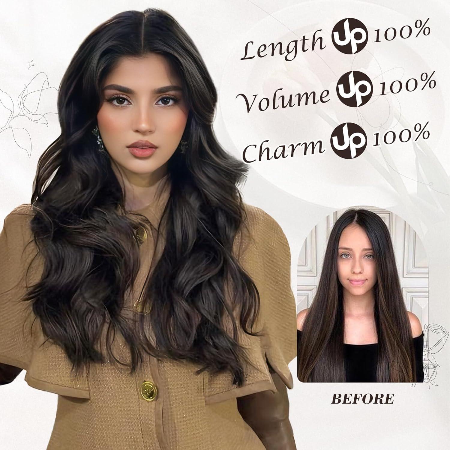 Clip-in Haar Extensions Braun 40cm Natürliche Wellige