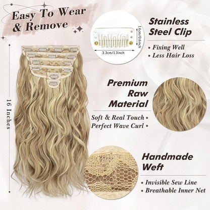 Wellige Blond Clip-in Haarverlängerung, 40 cm, 6-teilig