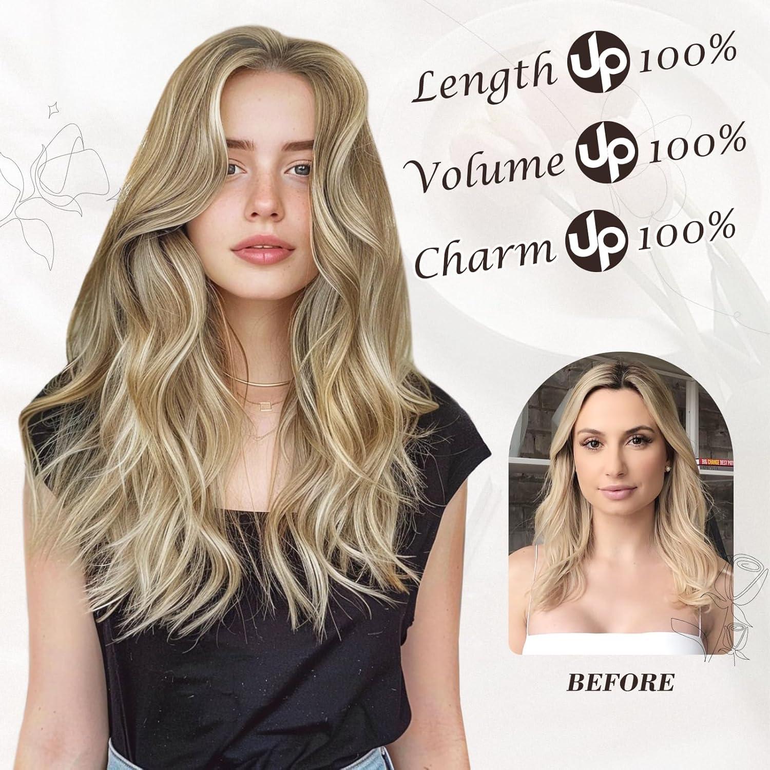 Wellige Blond Clip in Extensions 40CM Natürliches Synthetisches Haar 6PCs