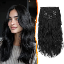 Schwarze Clip-In Extensions, 40cm Beach-Wave Haarverlängerungen