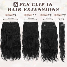 Clip in Extensions 40CM Schwarz Haarteile 6PCs Wellig