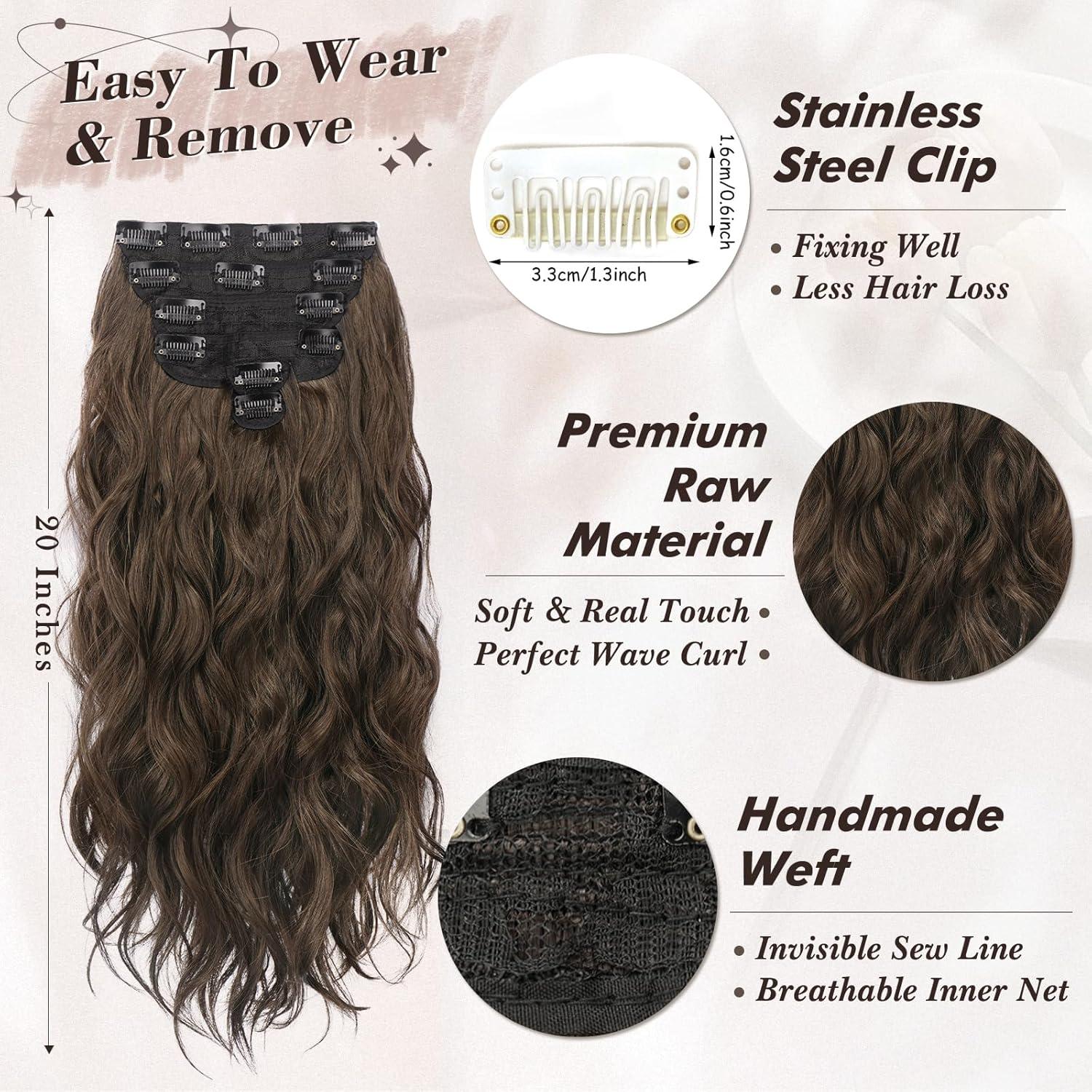 Clip in Extensions 50CM Wellige Haarverlängerungen 6 Stück Braun