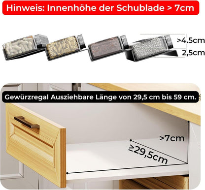 Gewürz Organizer Schublade mit 36 Gewürzgläsern & Kunststoff