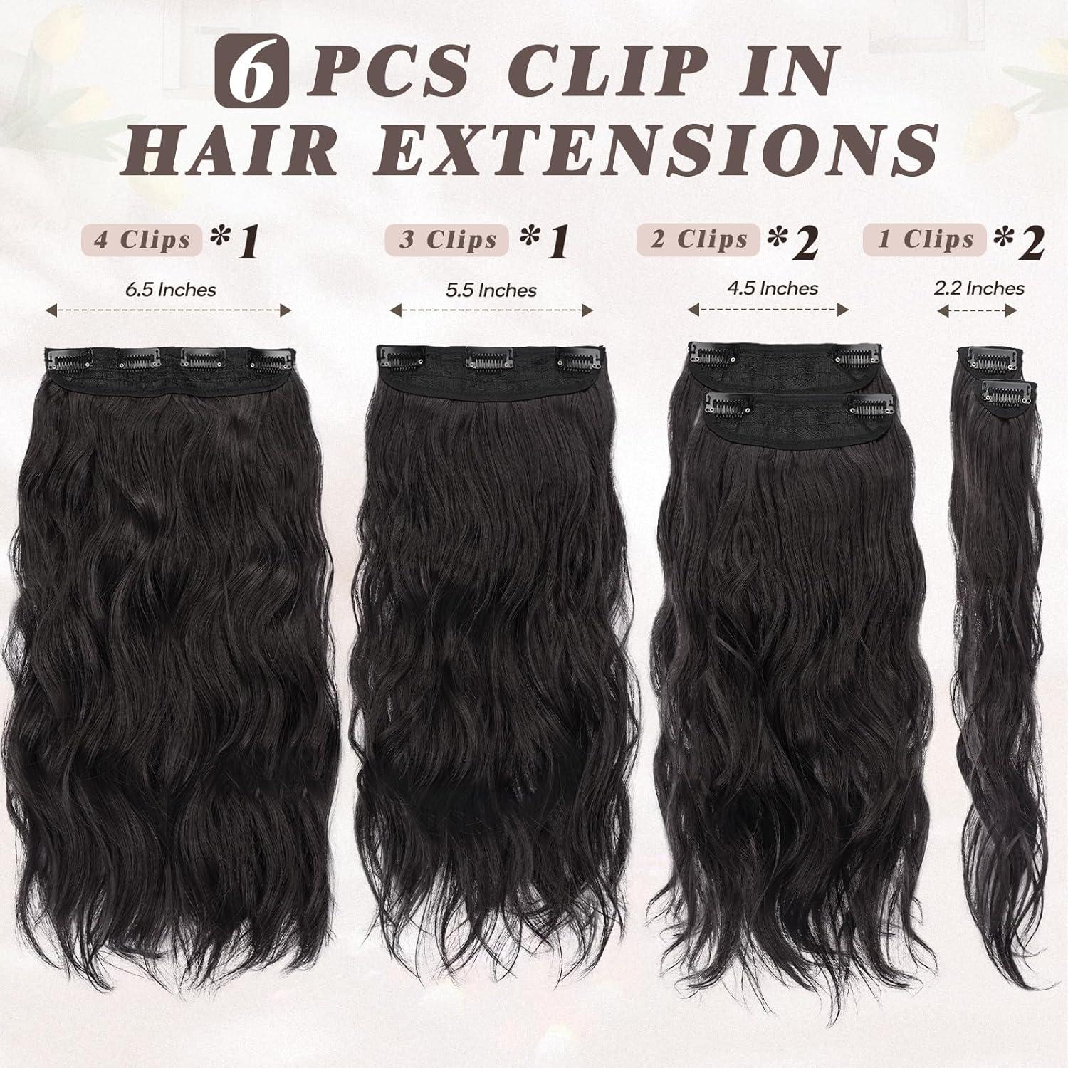 Clip in Extensions Schwarz Braun 40CM Wellige
