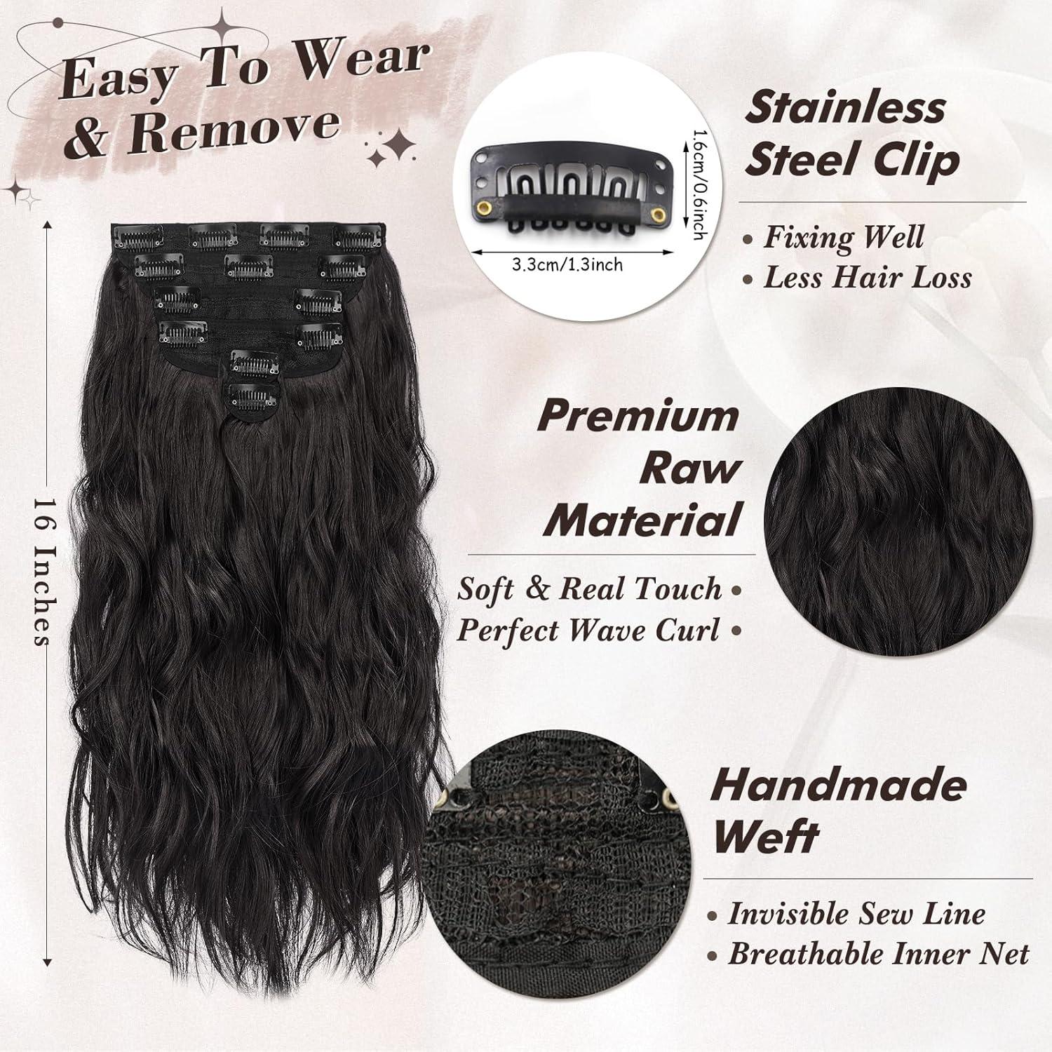 Clip in Extensions Schwarz Braun 40CM Wellige Haarverlängerungen 6PCs