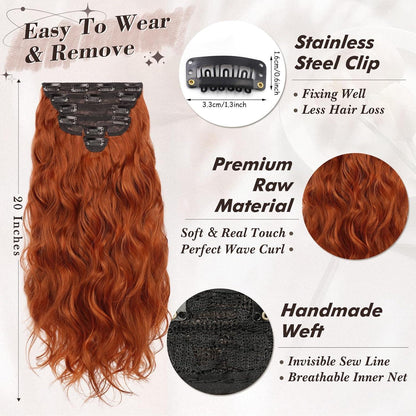 Wellige Kupfer Rot Clip-in Extensions 50CM 6PCs