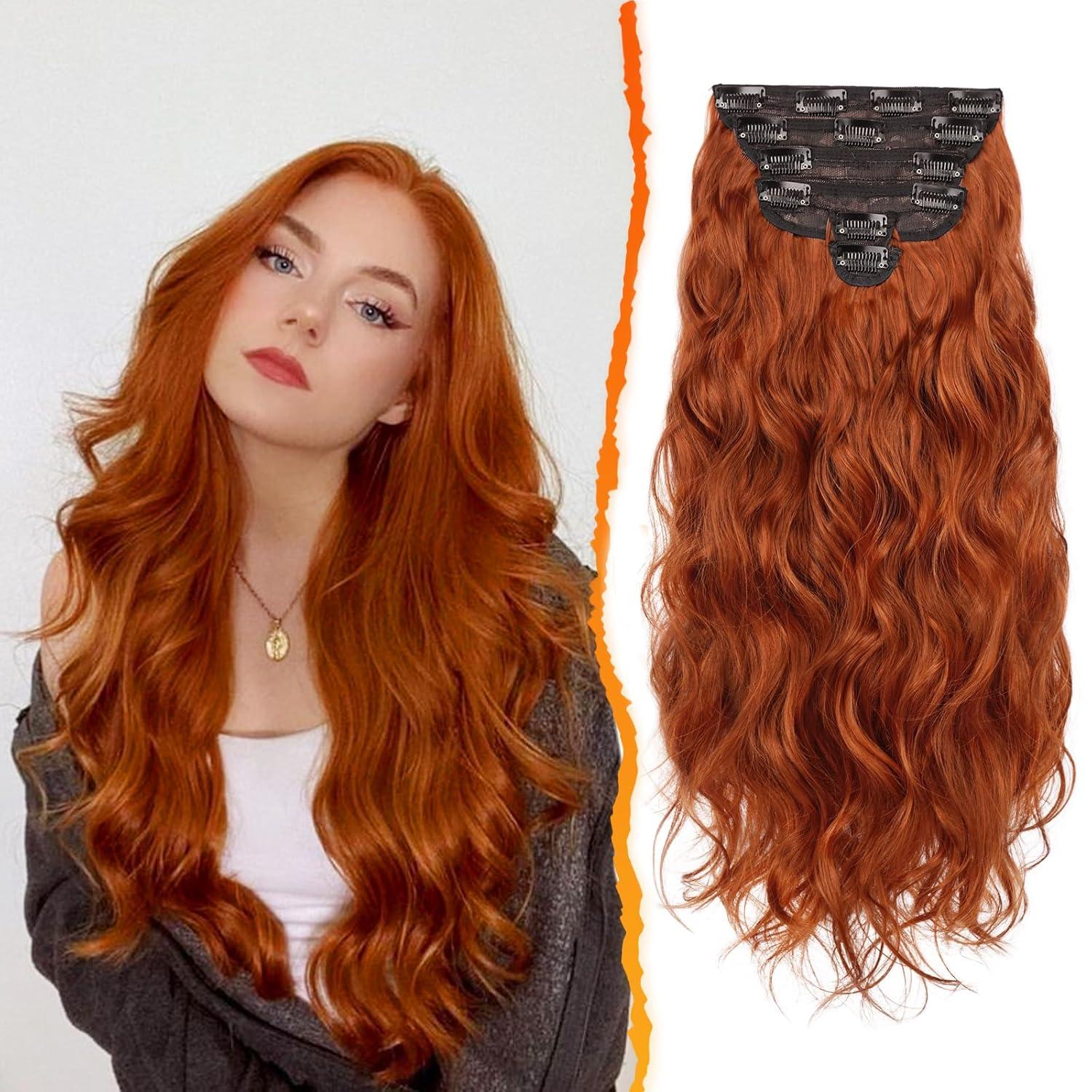 Clip-In Haarverlängerungen 50cm Wellig Rot 6-teilig