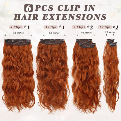 Wellige Kupfer Rot Clip-in Extensions 50CM 6PCs