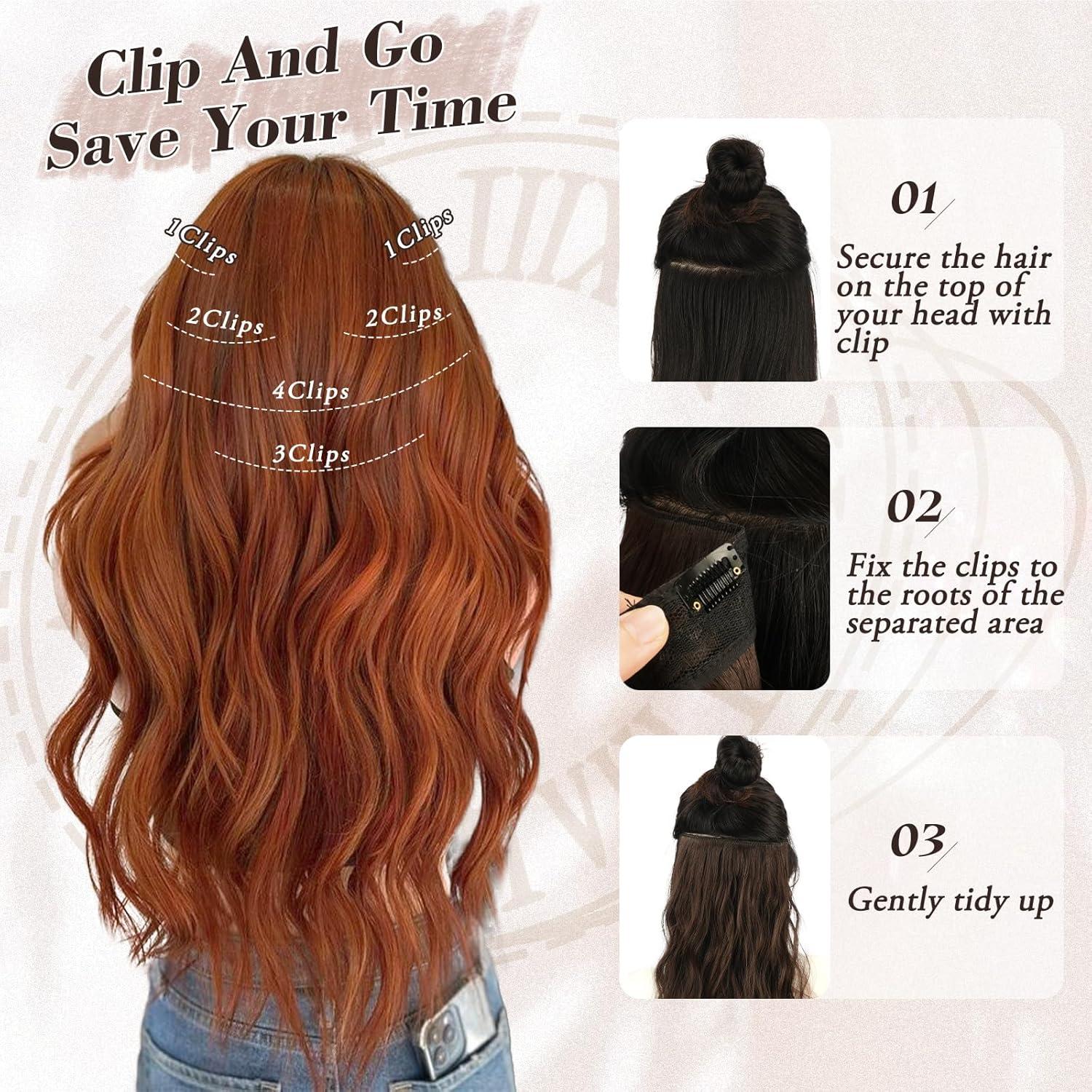 Clip in Extensions 50CM Kupfer Rot Wellige Haarverlängerungen 6PCs