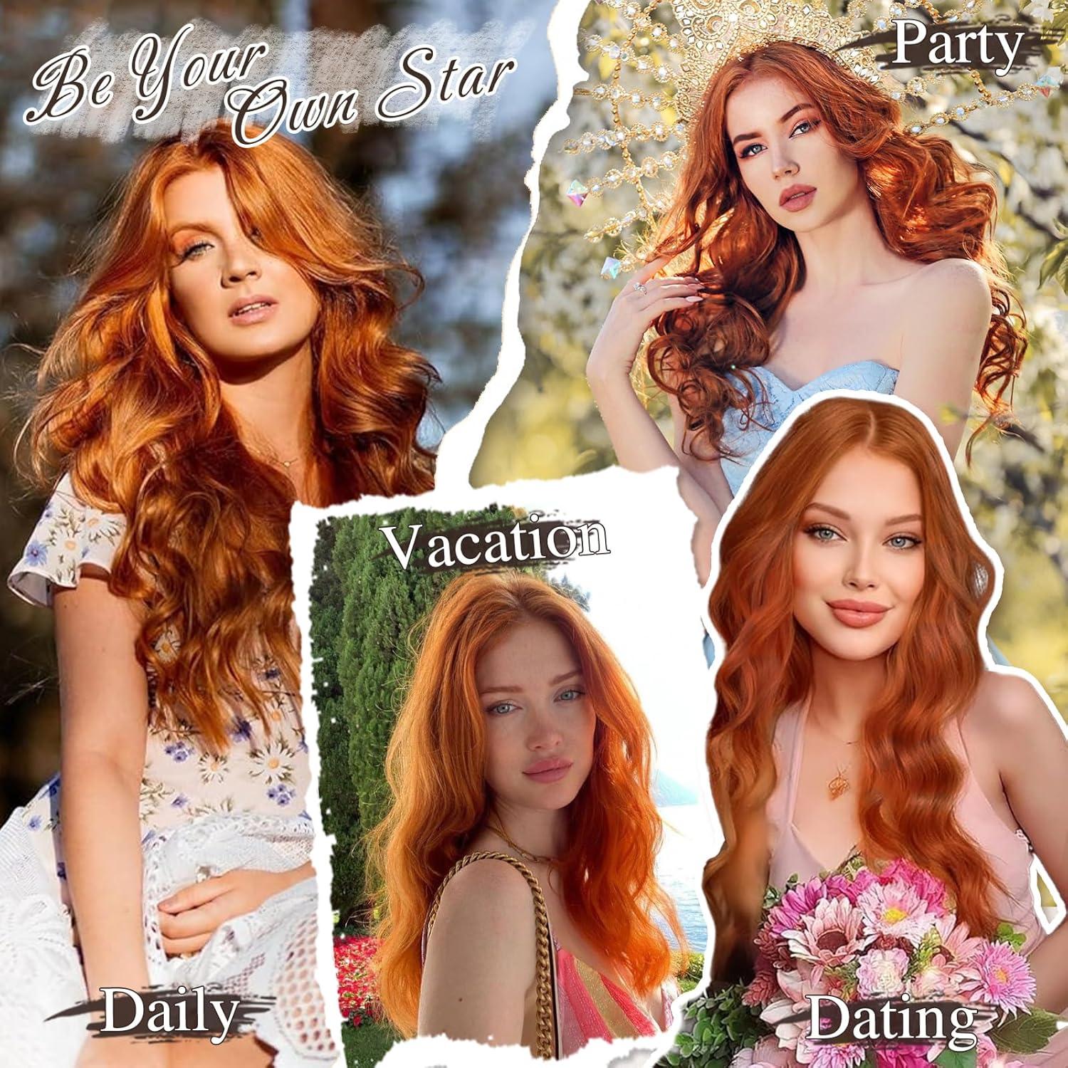 Clip in Extensions 50cm Strandwellen Kupfer Rot 6-teilig