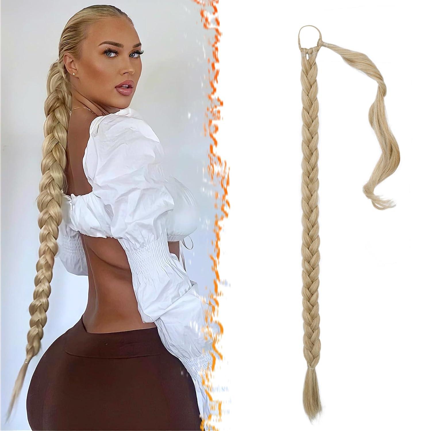 76cm Blond Mix Braid Extensions Pferdeschwanz Haarteil für Frauen