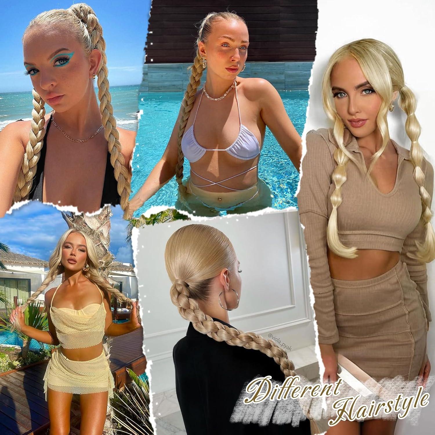 76cm Blond Mix Braid Extensions Pferdeschwanz Haarteil Haarverlängerung