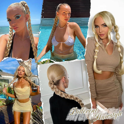 76cm Blond Mix Braid Extensions Pferdeschwanz Haarteil Haarverlängerung