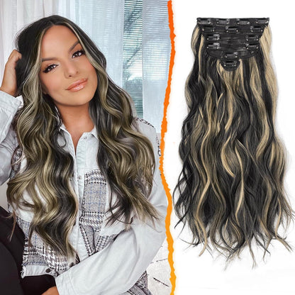Clip in Haarverlängerung Highlight Wellige Extensions Schwarz