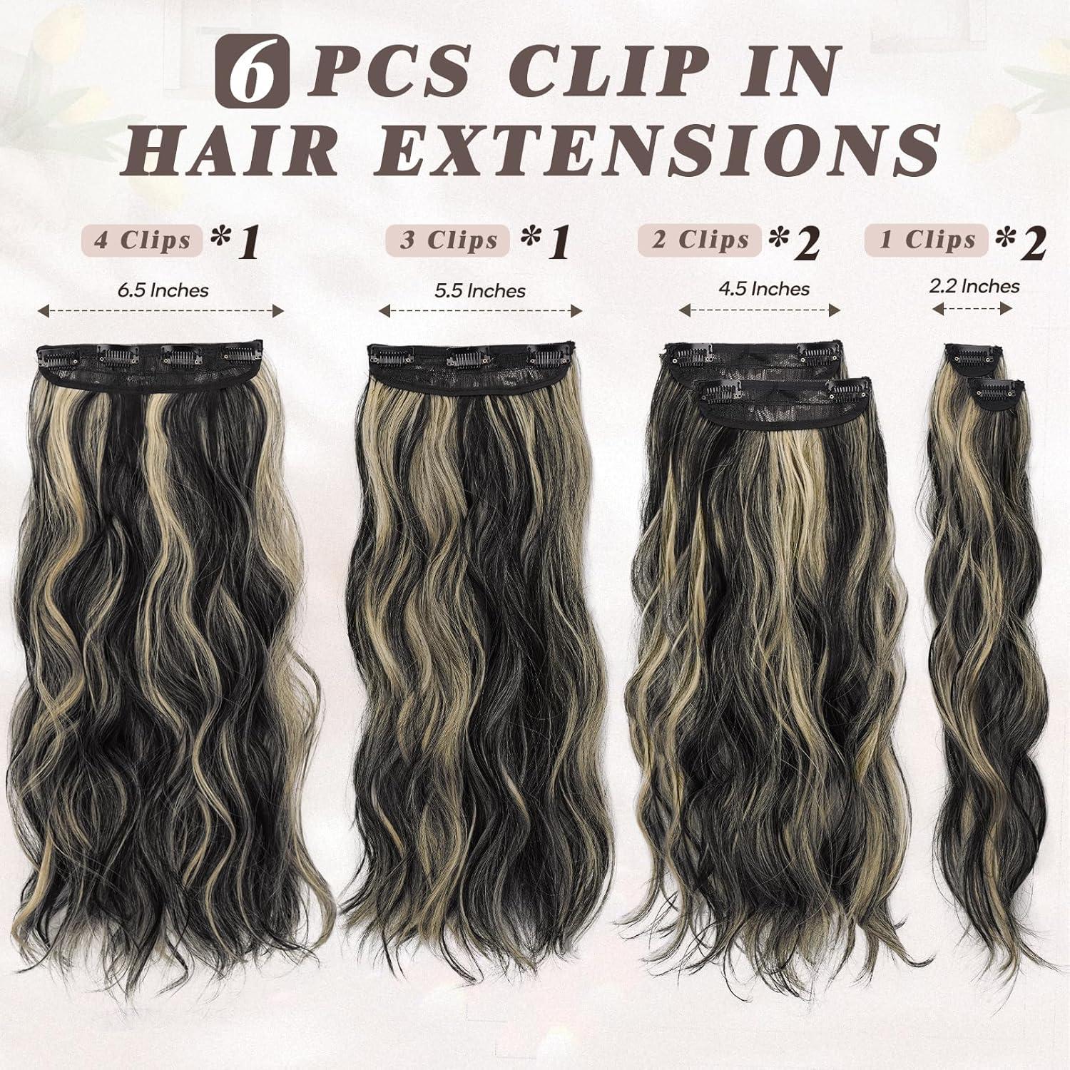 Clip-in Haarverlängerung 50cm Schwarz Highlights Beach Waves