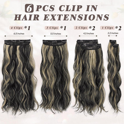 Clip-in Haarverlängerung 50cm Schwarz Highlights Beach Waves