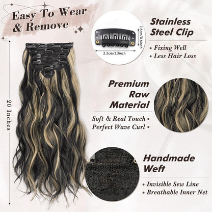 Clip in Haarverlängerung Highlight Wellige Extensions Schwarz
