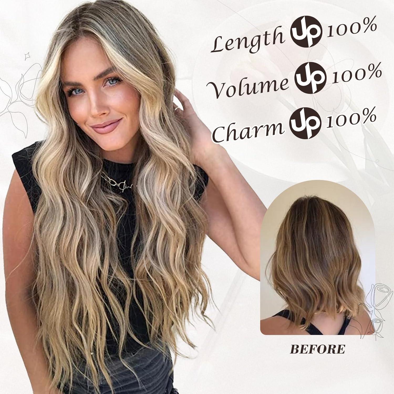 BARSDAR Clip in Haarverlängerung 50cm Highlight Wellige Extensions 6PCs - Schwarz