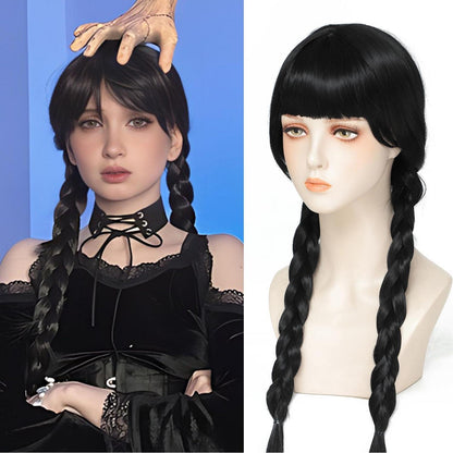 Geflochtene Cosplay Perücke Schwarz – Verstellbar & Halloween-Look