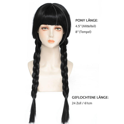 Geflochtene Cosplay Perücke Schwarz – Verstellbar & Halloween-Look