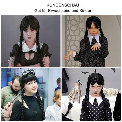Geflochtene Cosplay Perücke Schwarz – Verstellbar & Halloween-Look