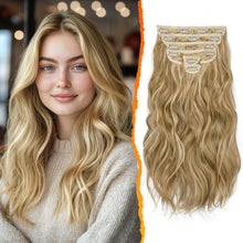 Clip in Extensions Haarverlängerung Wellige Highlights 40cm Goldblond