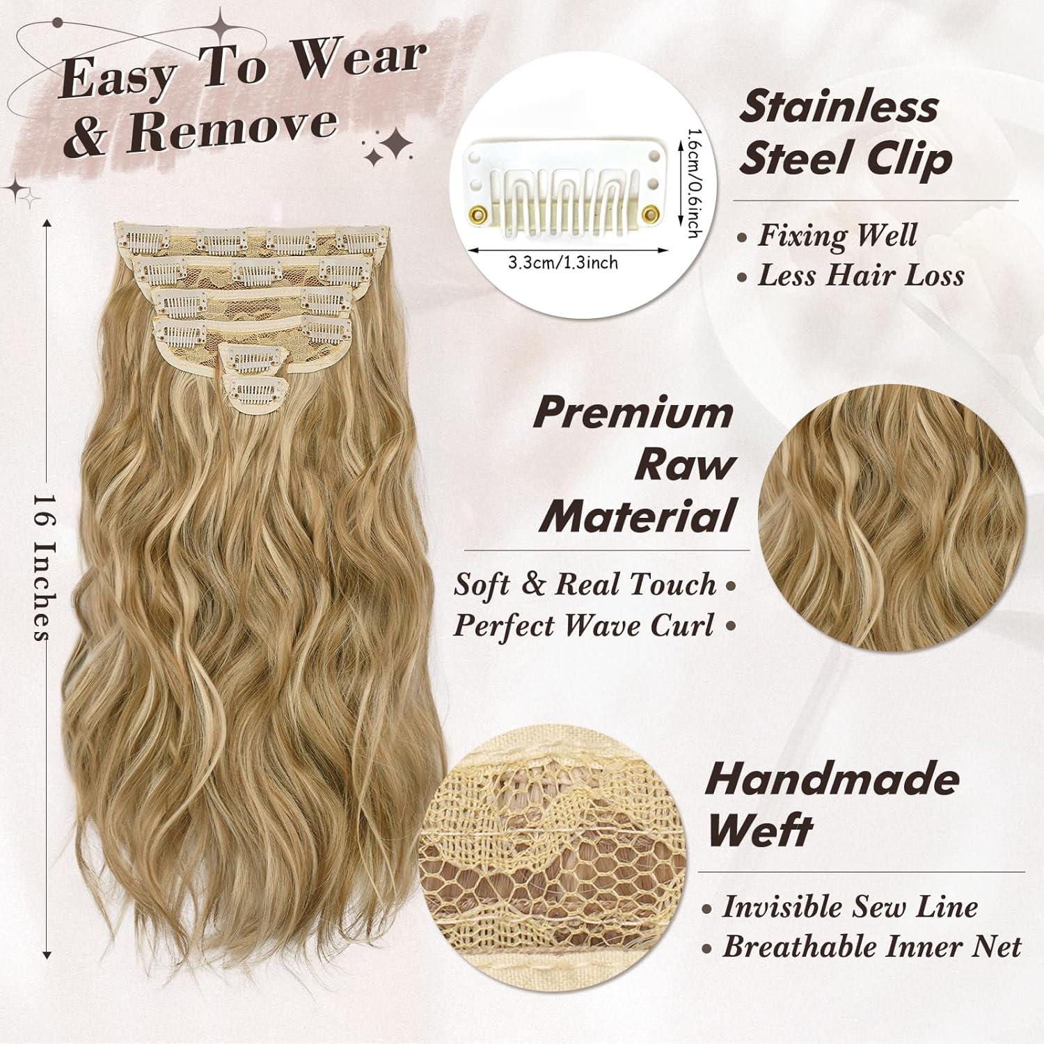 Clip in Extensions Haarverlängerung Wellige Highlights 40cm Goldblond