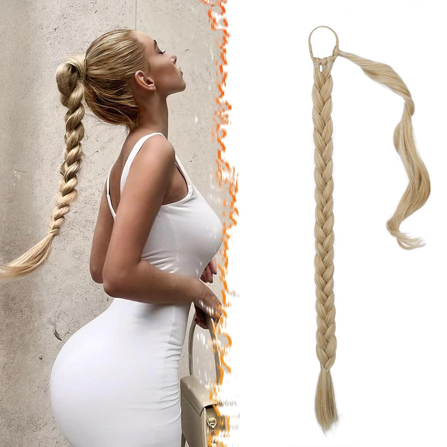 66cm Lang Braid Extensions Pferdeschwanz Haarteil - Blond Gemischt