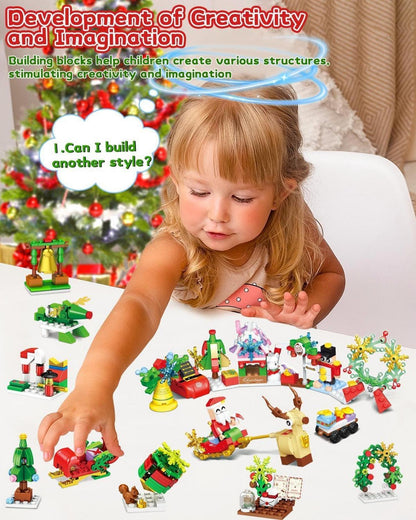 Adventskalender 2024 Kinder Bausteine Weihnachten 12 in 1 Blocks für Jungen Mädchen