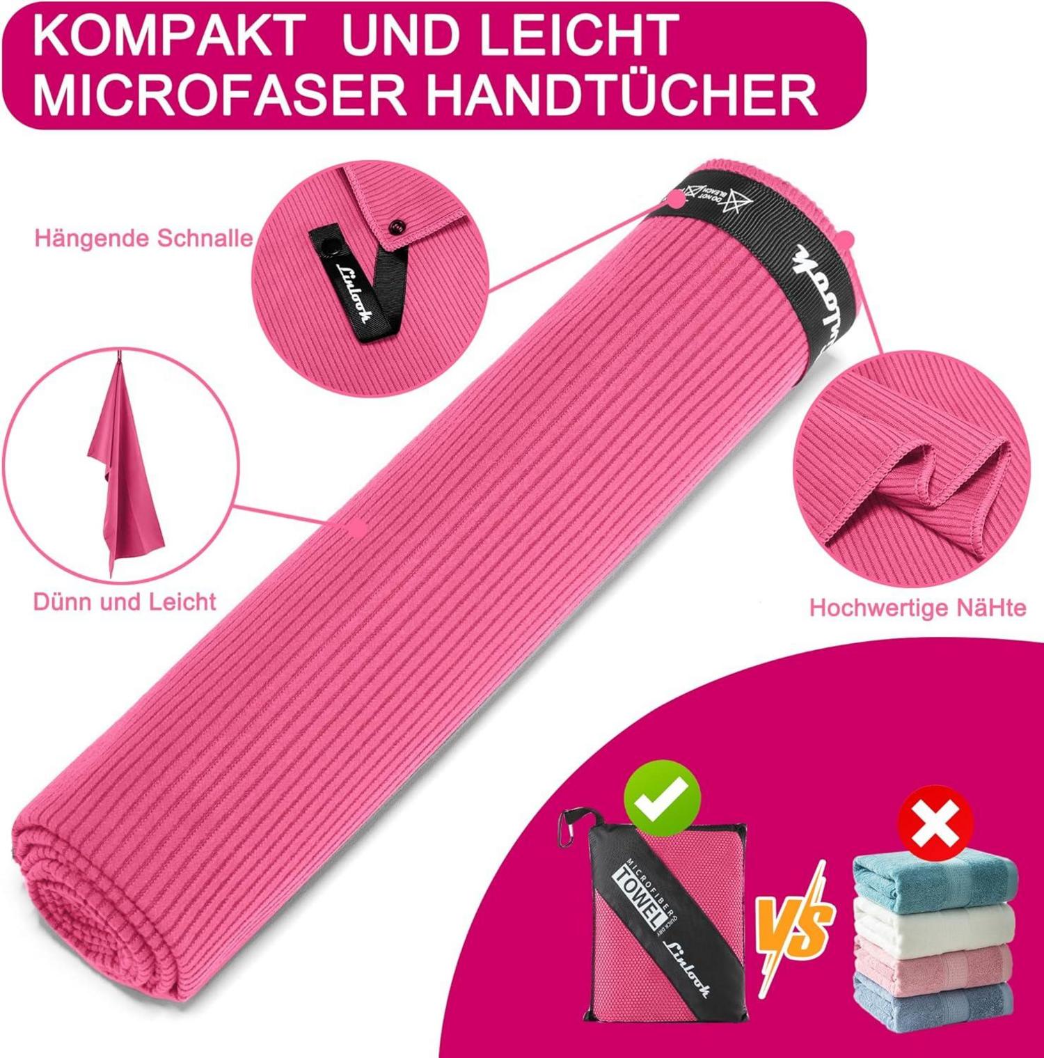 Mikrofaser Handtuch Set Fitness Sport Camping Reise 100x50cm 3er Pack Rosa