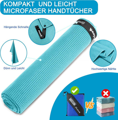 Mikrofaser Handtuch Set Fitness Sport Camping Reise 100x50cm 3er Blau